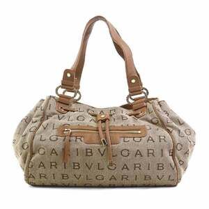 Bulgari BVLGARI handbag, canvas and leather, brown, women's, r11446j